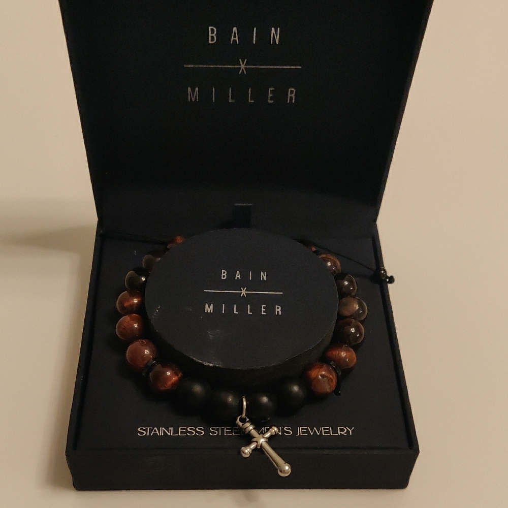 New! Bain x Miller Beaded Bracelet with Cross Charm stainless steel Y2K Retro